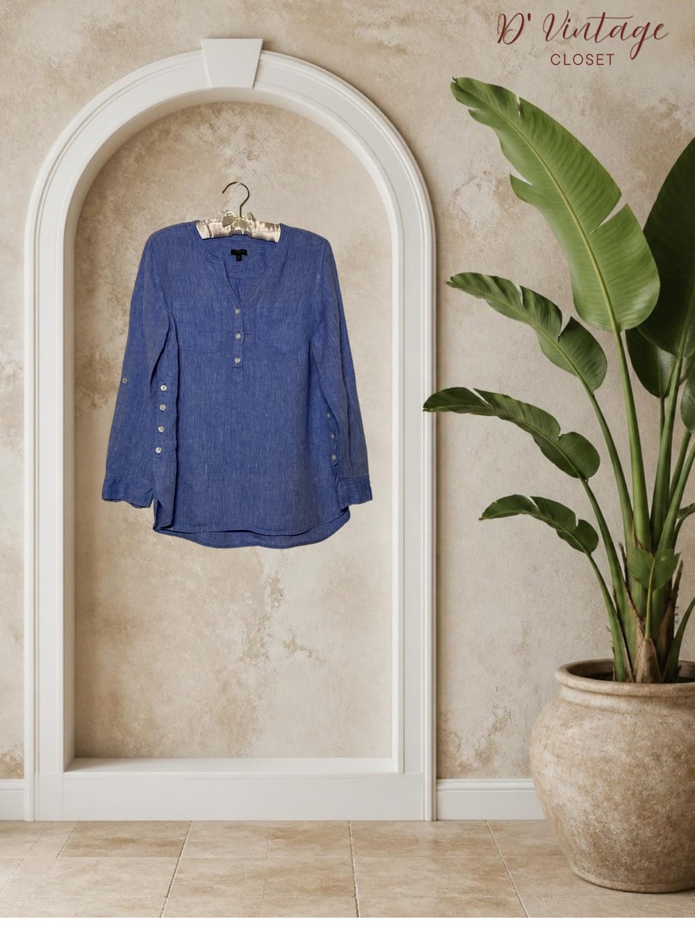 Talbots Blue Henley Button-Sleeve Tunic